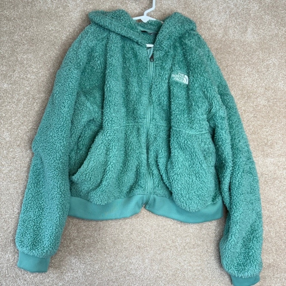 THE NORTH FACE Fleece Hoodie Youth Girl's‎ XXL 18/20 Green Osito Full Zip Jacket